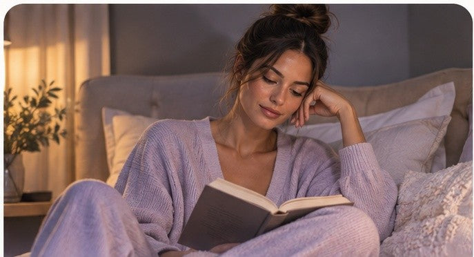 Woman relaxing in the evening representing recovery and nighttime wellness
